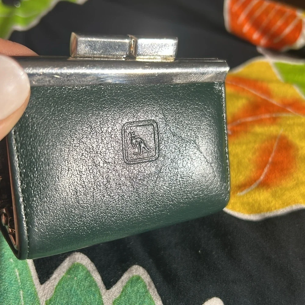 Green kangaroo Leather Wallet with Silver Trim
